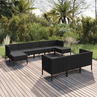 vidaXL 10 Piece Patio Lounge Set with Cushions Poly Rattan Black - 22.4 ...