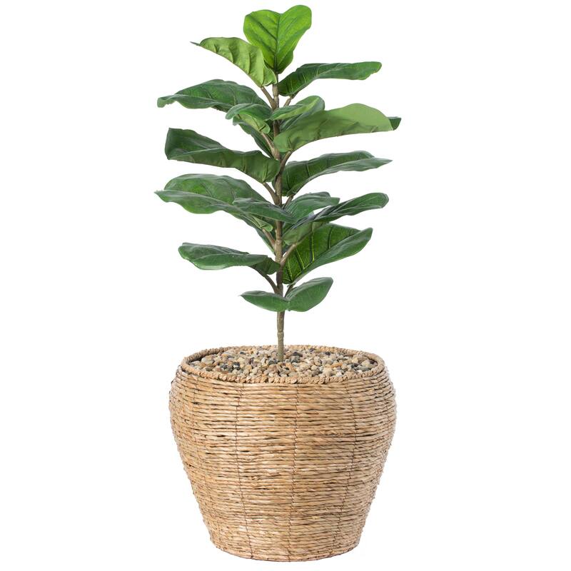 Woven Round Flower Pot Planter Basket with Leak-Proof Plastic Lining - Large