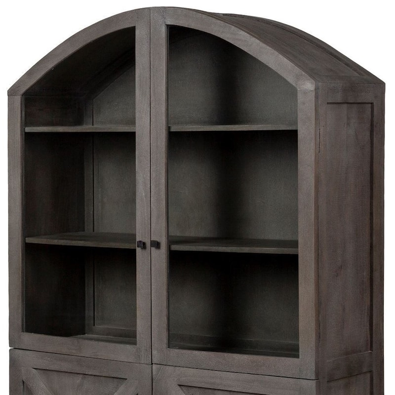 HomeRoots 73" Gray Solid Wood Carved Geometric China Cabinet With Four Doors