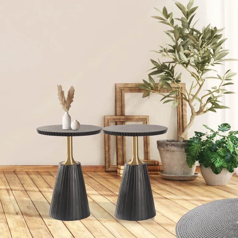 Wood and Brass Accent Side Table - Black