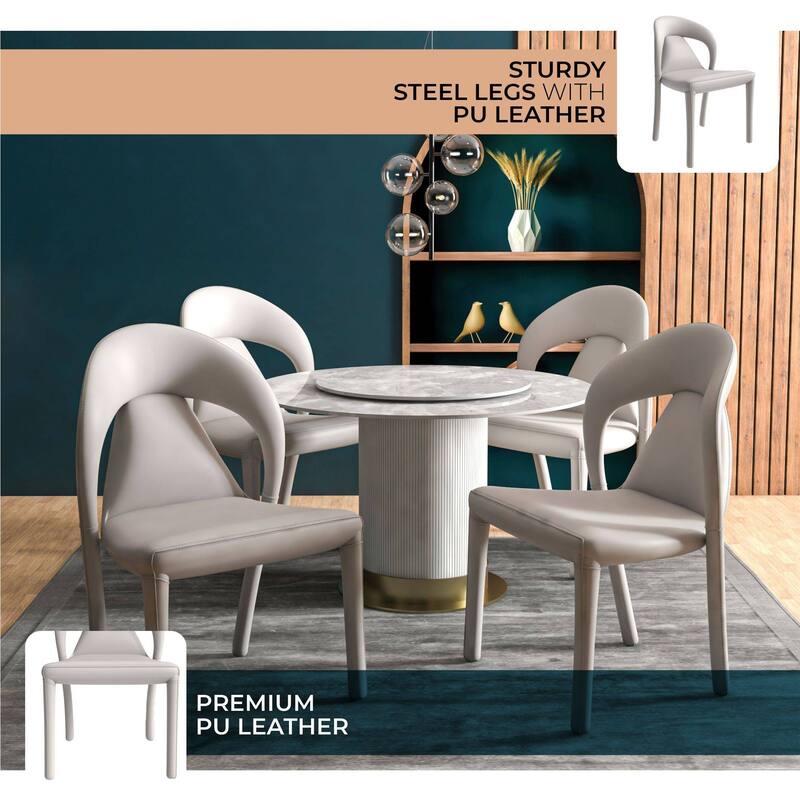 Solace Modern Dining Chair in Upholstered Leather with Steel Frame & Legs by LeisureMod