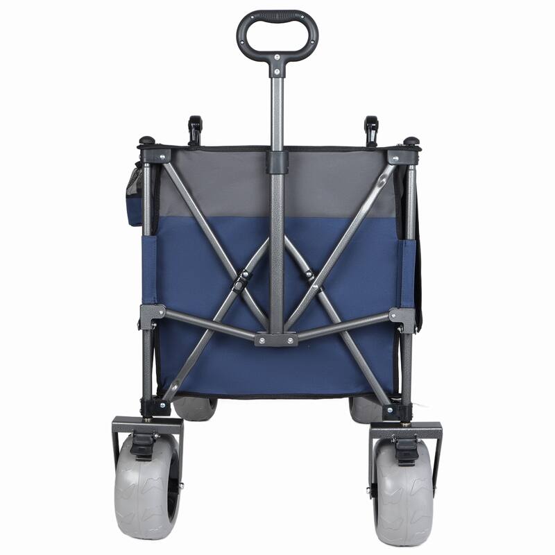 Multi-Functional Push-Pull Folding Wagon Cart with Rotating Handle & 9"x4" Beach Tires for Camping & Beach -300L XL Heavy-Duty
