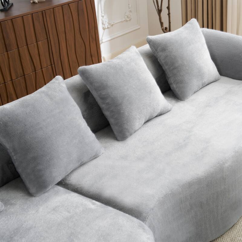 Full Compression L-Shape Sectional Sofa With Curved Chaise, Beige Modular Chenille Couch,High-Density
