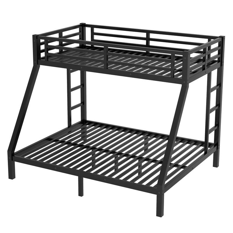 Roomfitters Metal Twin XL Over Queen Bunk Bed Frame with Ladder & Safety Rail, Heavy-Duty Space-Saving Design, Black