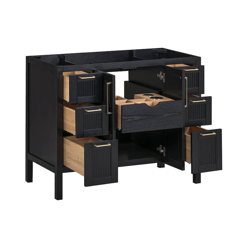 Luka Bathroom Vanity in Black Oak with Alluring Quartz Top