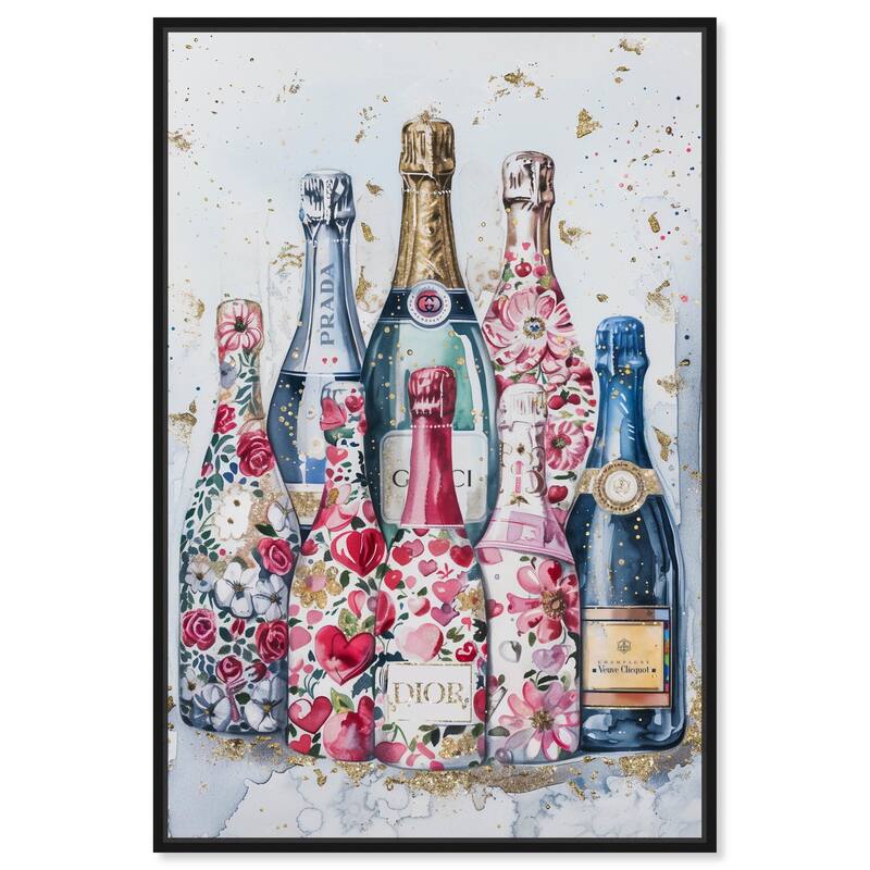Intricate Floral Champagne Canvas by Art Remedy - 20" x 30" - Black