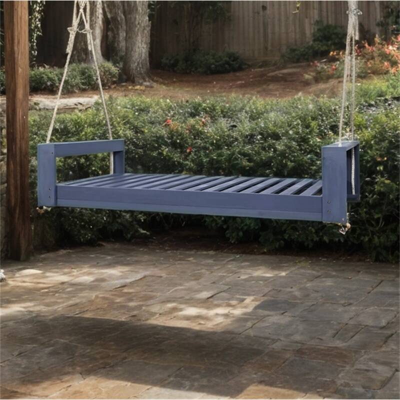Twin Size Patio Acacia Wood Swing Frame with Hemp Ropes