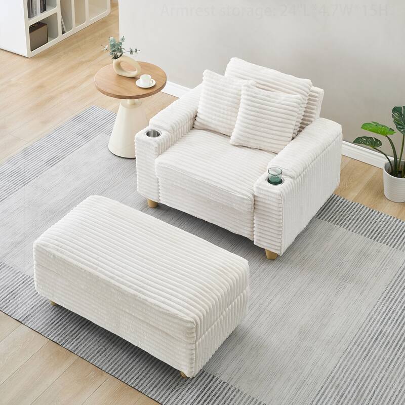 Comfortable Corduroy Sofa with Multiple Pillows and Storage Options