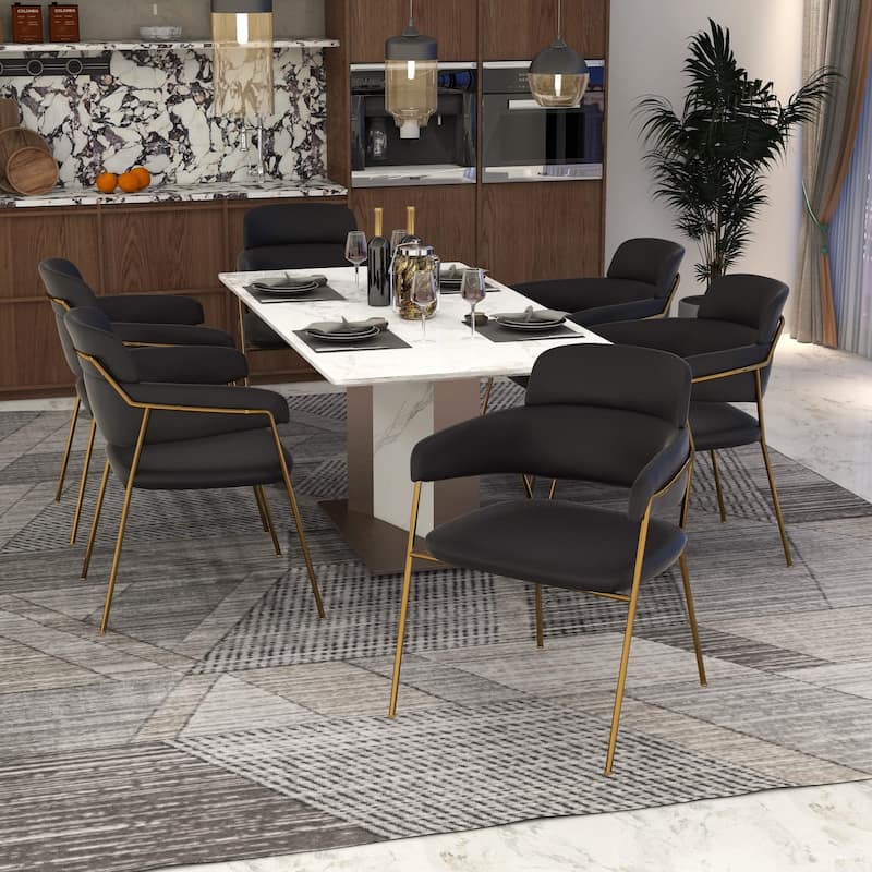 Axis Set of 2 Modern Glam Dining Chairs – Luxe Velvet or Leather Side Chairs with Gold Stainless Steel Legs Accent Seating