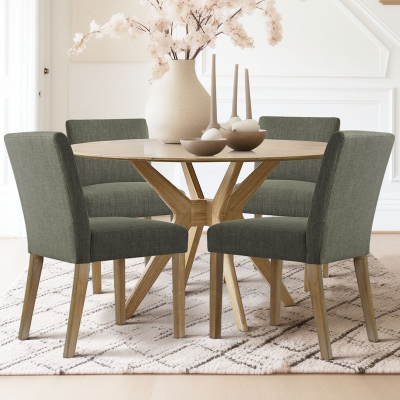 Parsons Dining Chairs with Linen Upholstery and Solid Wood Legs - 4-Piece - DarkGreen-4