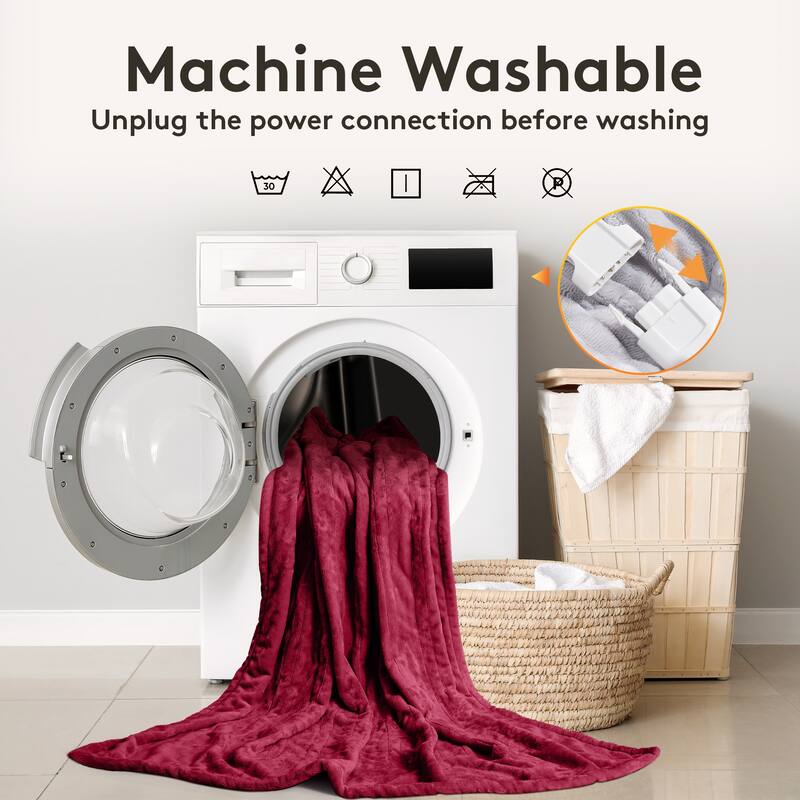 Reversible Flannel Electric Blanket, Heated Throw, Temperature and Timing Functions of a Controller
