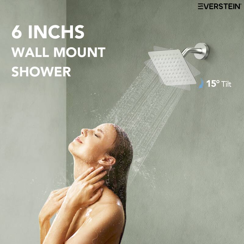 Wall Mounted 6 in Rain Shower Head Bathroom Shower Faucet Set 2-Setting Square Shower System With Rough-In Valve, & Handheld