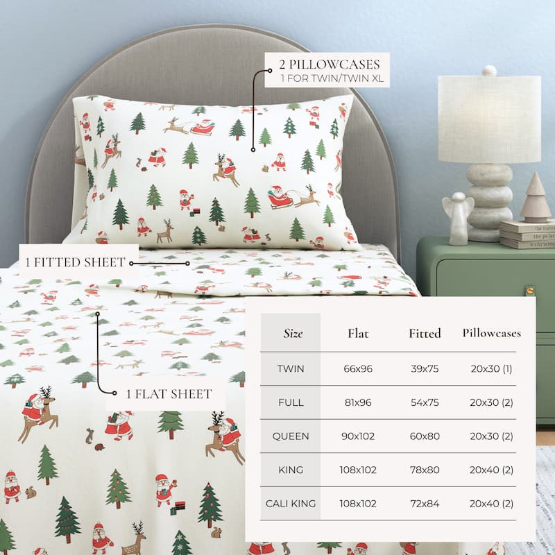 Linery & Co. Christmas Turkish Cotton Double-Brushed Flannel Bed Sheet Set