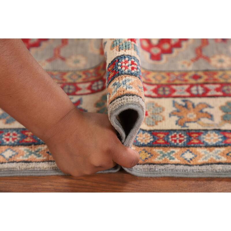 Geometric Kazak Accent Rug Bedroom Hand-Knotted Wool Carpet - 2'9" x 4'1"