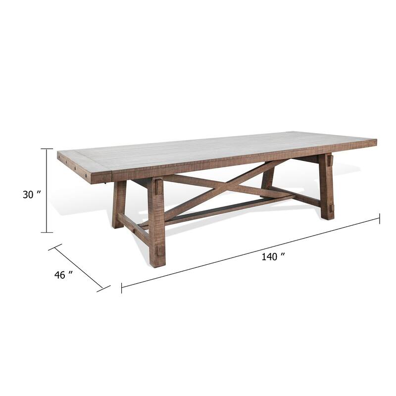 Veny Extendable Dining Table, 108-140 Inch 8 to 14 Seater, Brown Mahogany Wood - Light Brown