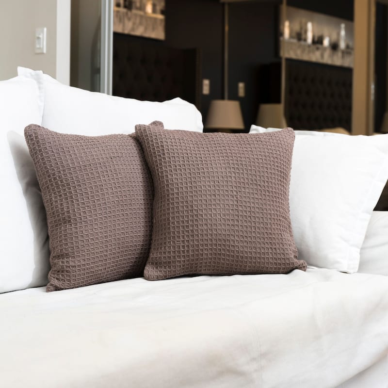 Fabstyles Honeycomb Cotton Polyfilled Cushions Set of 2 - Polyester - Stone - Set of 2