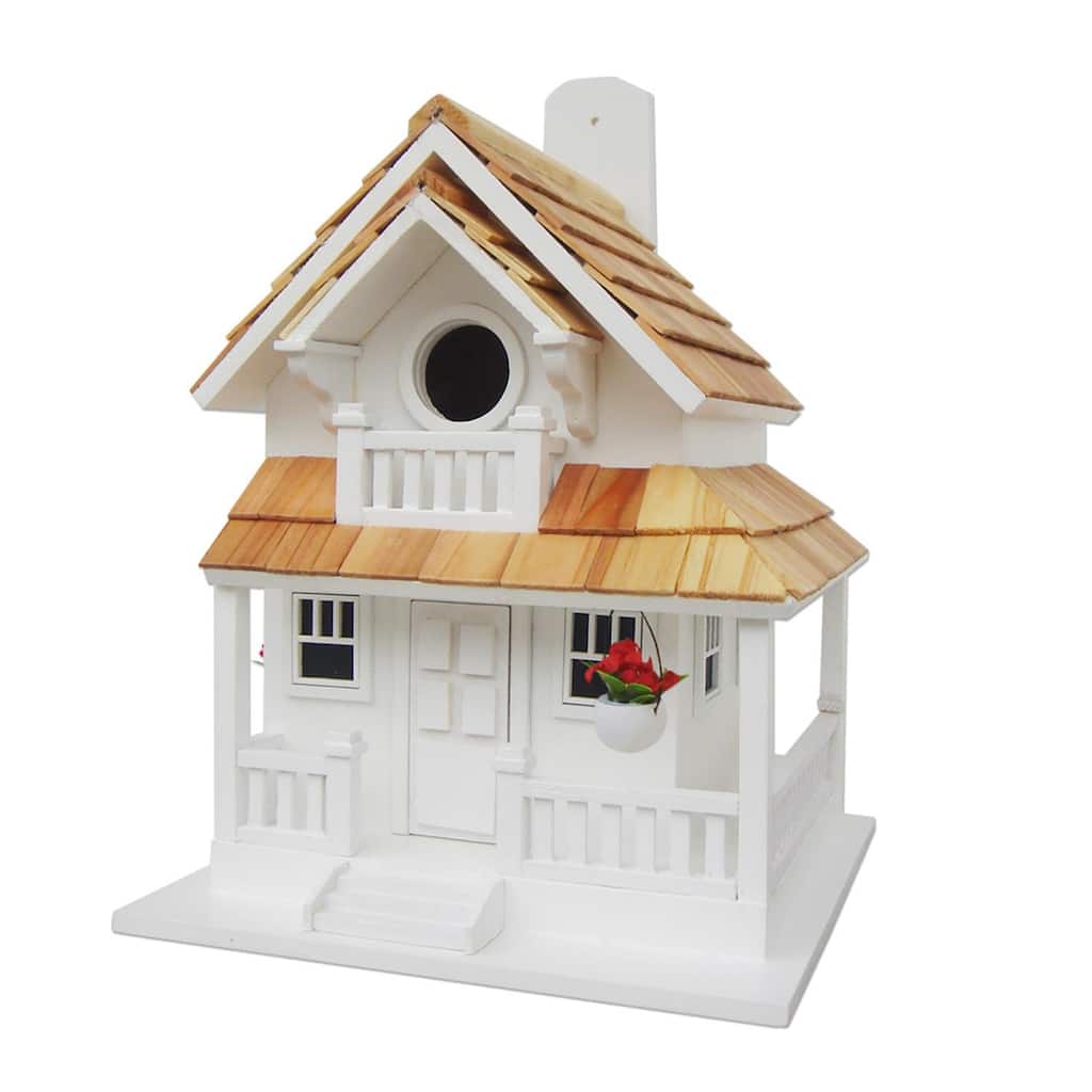 11" White and Brown Courtyard Cottage Outdoor Garden Birdhouse