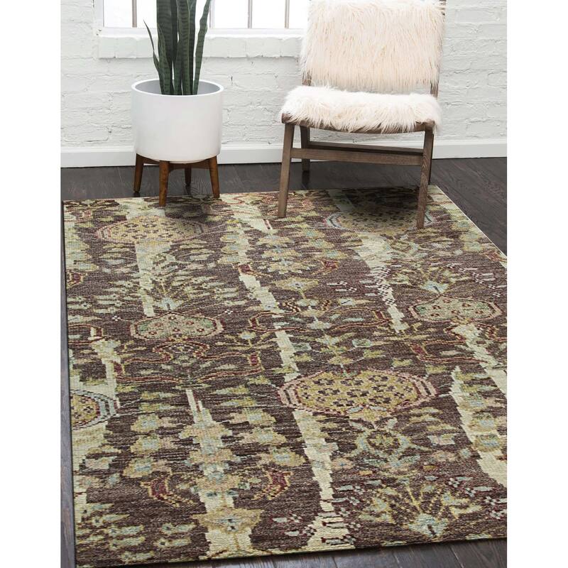 Brown Contemporary Floral Modern Knot Area Rug, Luxurious Handcrafted Texture for Home Interiors - L