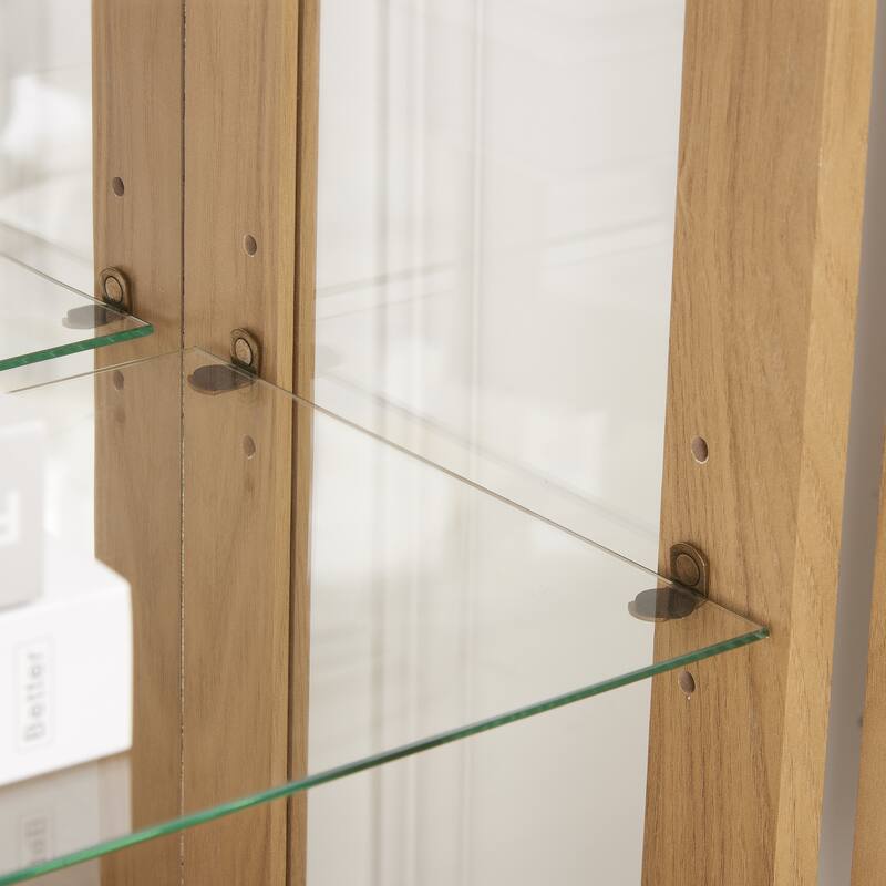 Lighted Curio Cabinet with Mirrored Back, 3 Tier Storage Display Cabinet with Tempered Glass Doors & Adjustable Shelves