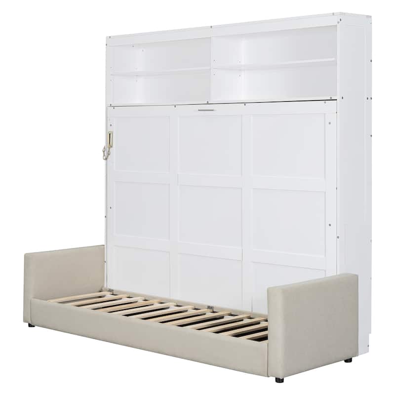 Roomfitters Queen Size Murphy Bed Wall Bed with Sofa and Overhead Storage Shelves, Space-Saving Fold Down Bed