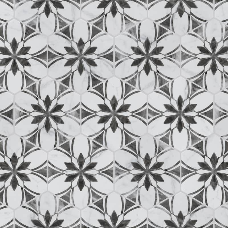 Merola Tile Classico Bardiglio Hex Dahlia Dark 7" x 8" Porcelain Floor and Wall Tile
