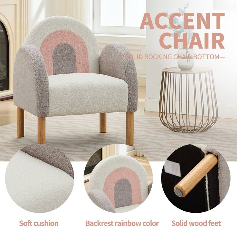 Accent Chair Sofa, Toddler Fabric with Solid Wooden Frame, Rainbow Design