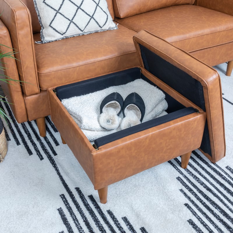 Atley Upholstered Ottoman with Storage and Solid Wood Legs