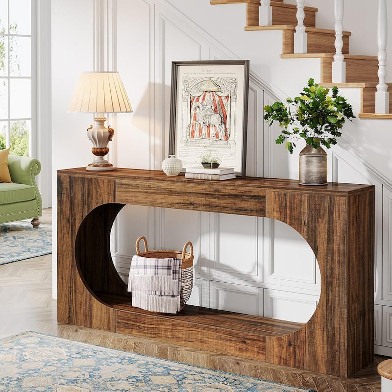 63-Inch Console Table for Entryway, 2 Tier Narrow Sofa Table for Living Room