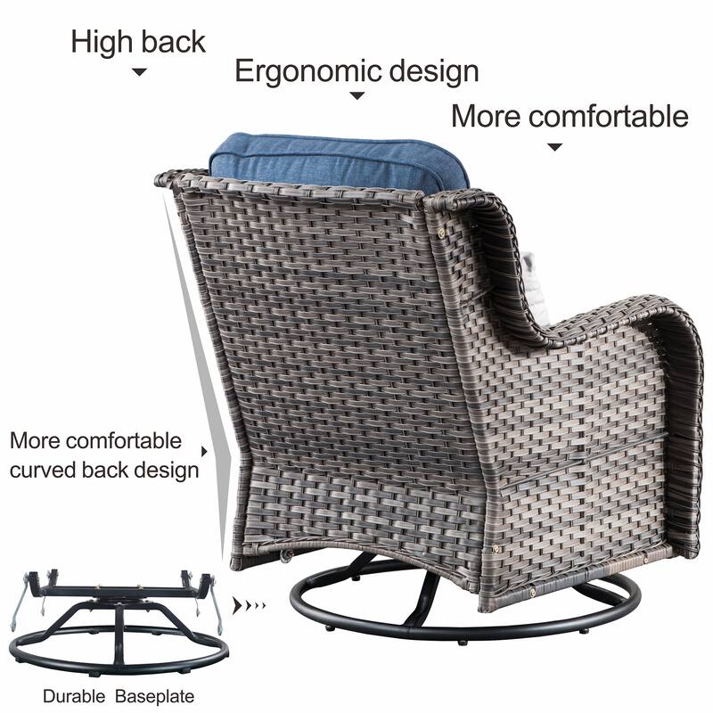 OVIOS 7-piece Rattan Wicker Patio Furniture Set Swivel Rocking Chair Set