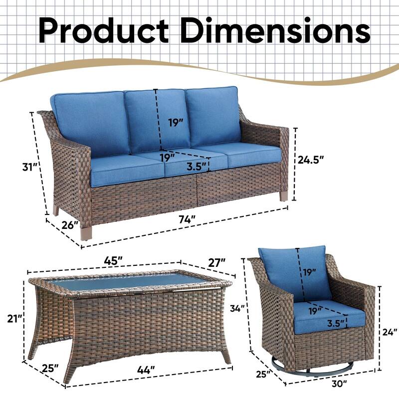 Pocassy Outside Sofa with Swivel Chair Set