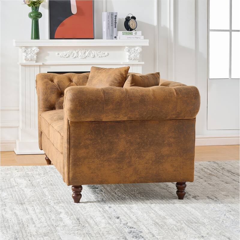 Classical Rolled Armrest Sofa Couch Love Seat, 2-Seater Settee Sofa Couch with Wood Frame for Living Room, Office