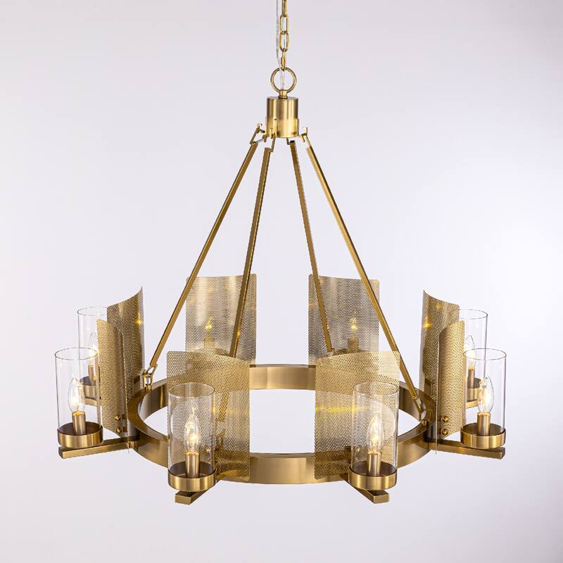 Vidalite Aurelia 8-Light Brass Chandelier, Round Pendant Chandelier Light in Brass Art-Deco Style with Clear Glass Shade