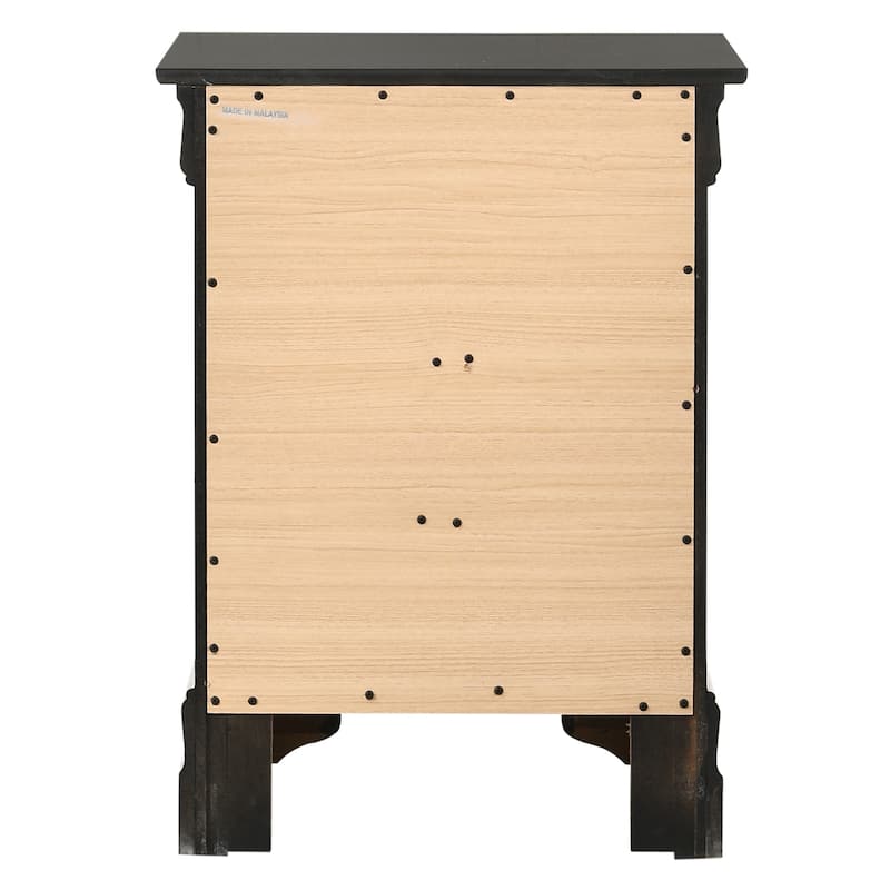 3-Drawer Black Nightstand with English Dovetail Drawers, 29 Inch Classic Wooden Bedroom Bedside Table