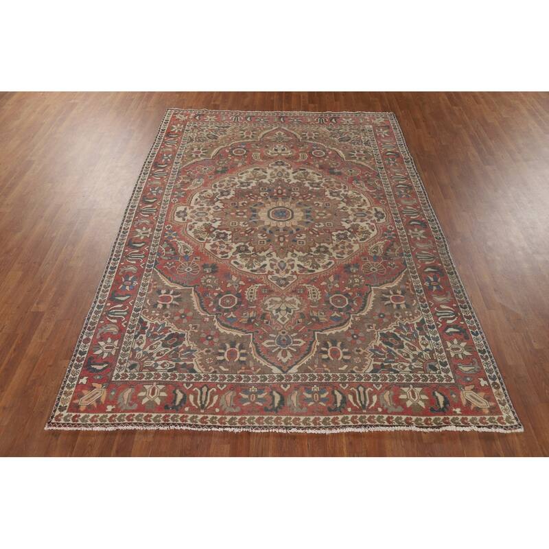 Pink Bakhtiari Vintage Persian Area Rug Handmade Wool Carpet - 6'10" x 9'10"