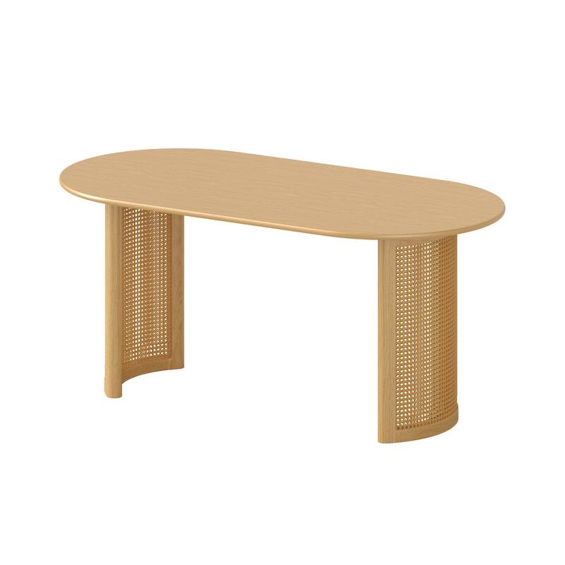 HomeRoots 66" Natural Solid Wood Double Pedestal Base Oval Dining Table - 66.30 in. x 29.64 in. x 33.15 in.