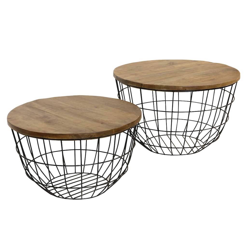 StyleCraft Woven Frame Nesting Coffee Table - Natural Brown & Black - Set of 2