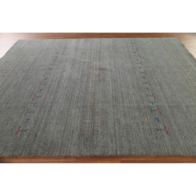 Grey Gabbeh Oriental Area Rug Handmade Wool Carpet - 7'11"x 9'10"