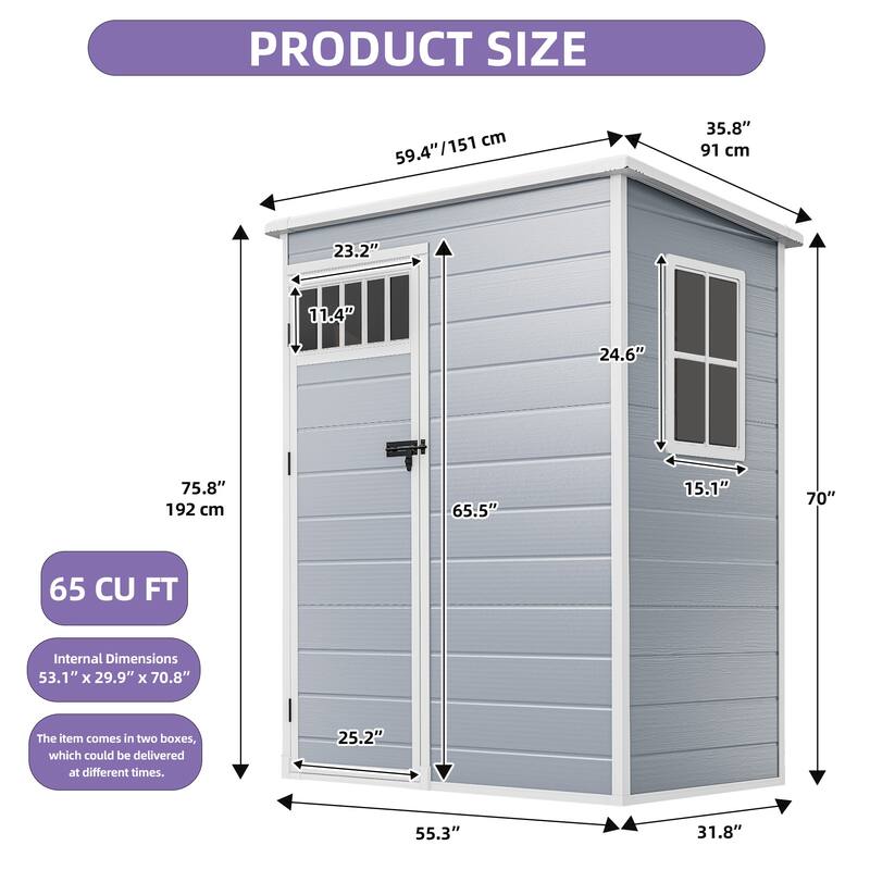 6x4.4 FT/5x3 FT Resin Storage Shed with Fence-Style and Side Windows