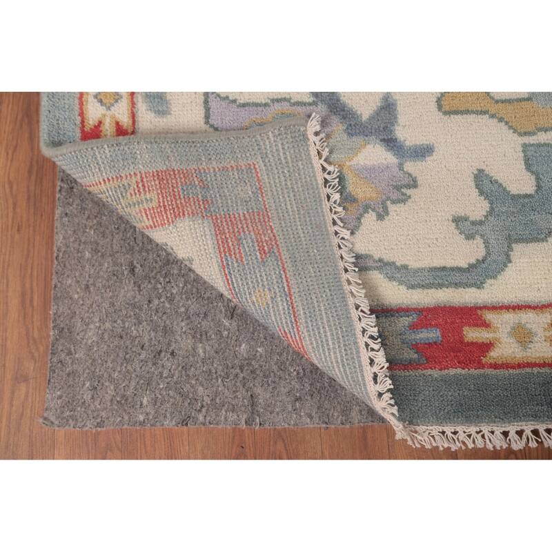 Light Blue Oushak Area Rug Hand-Knotted Transitional Wool Carpet - 9'1" x 11'9"
