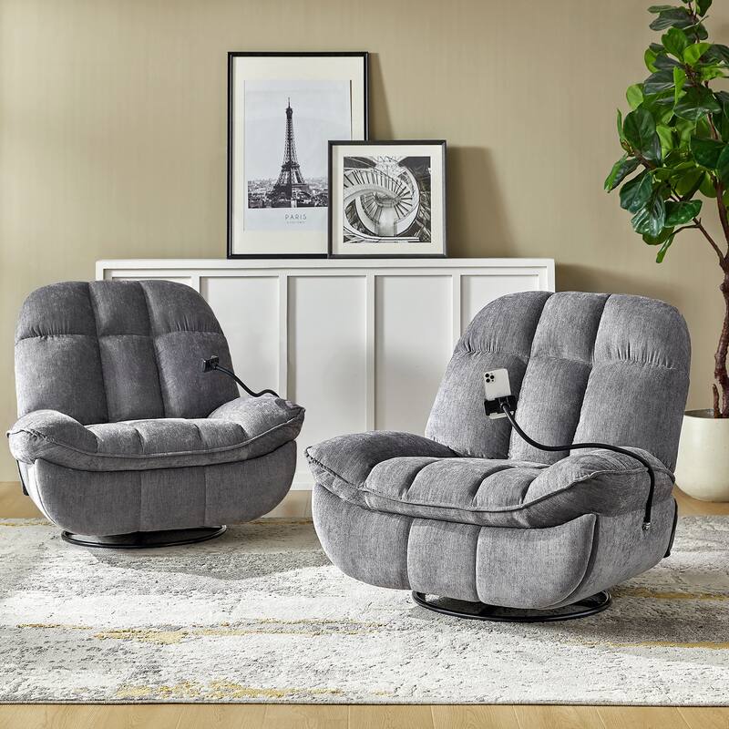 Alina Modern Manual Recliner with A Phone Holder(Set of 2) by HULALA HOME - Grey