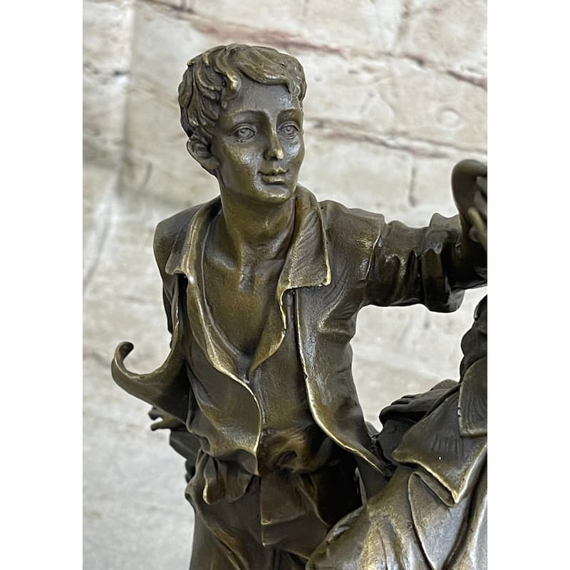 French Bronze Statue Sculpture Young Lovers Romance Anniversary Figure Decor 14 Inches X 7.5 Inches
