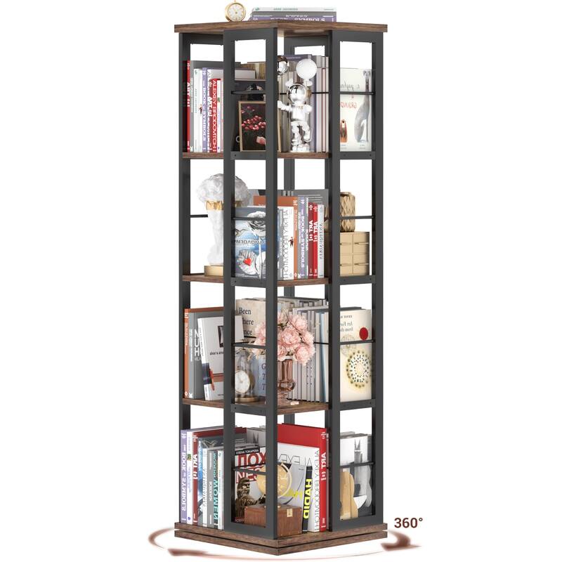 Corner Rotating Bookshelf, 360 Display Wood Spinning Bookshelf, Floor Standing Bookcase Organizer Storage Rack