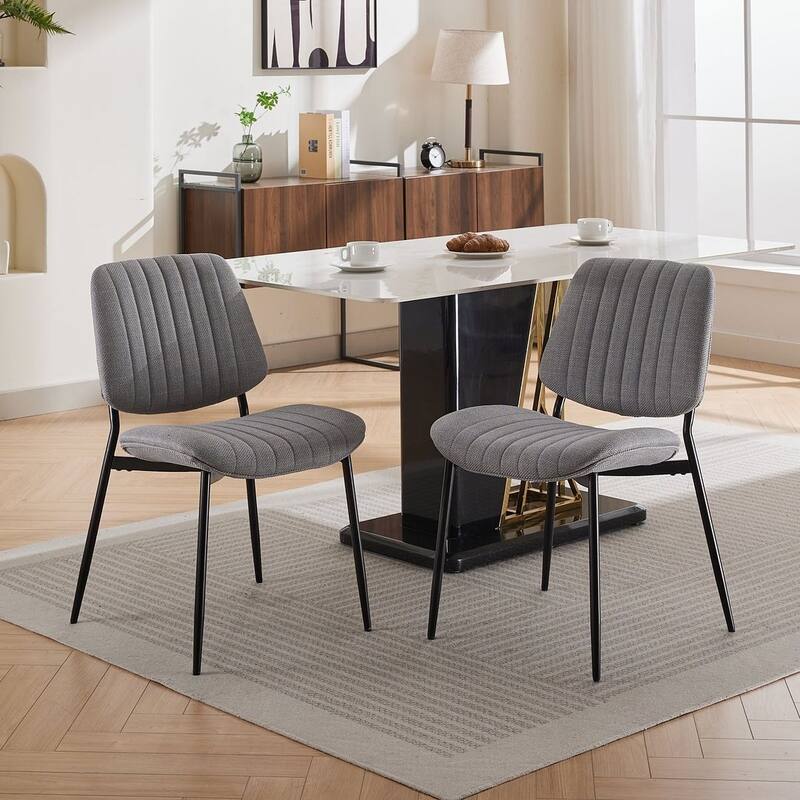 Retro Linen Dining Chairs Set of 2, Bentwood Back with Metal Legs