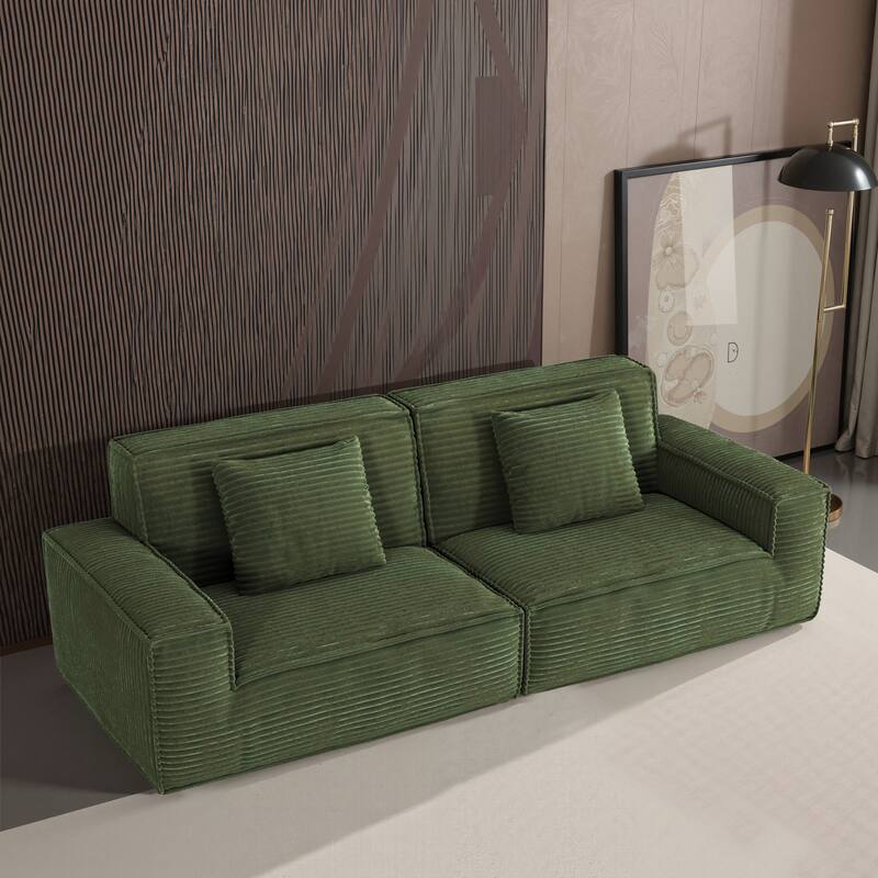 Anmytek Extra Large Modern Striped Fabric Green Sofa - Full Sponge High Rebound Vacuum Compressed