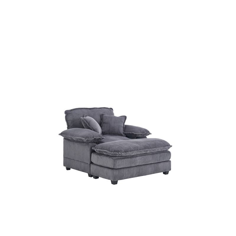 Corduroy Single Sofa Sets with Ottoman and 2 Toss Pillows, Deep Seat Design