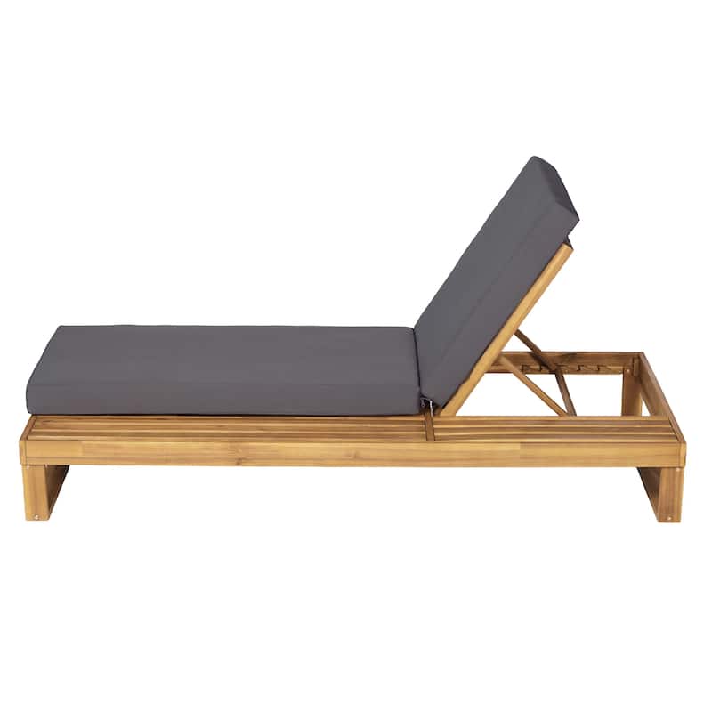 Christopher Knight Home - Modern Outdoor Acacia Wood Chaise Lounge with 4-Position Adjustable Backrest & 3-Fold Cushion