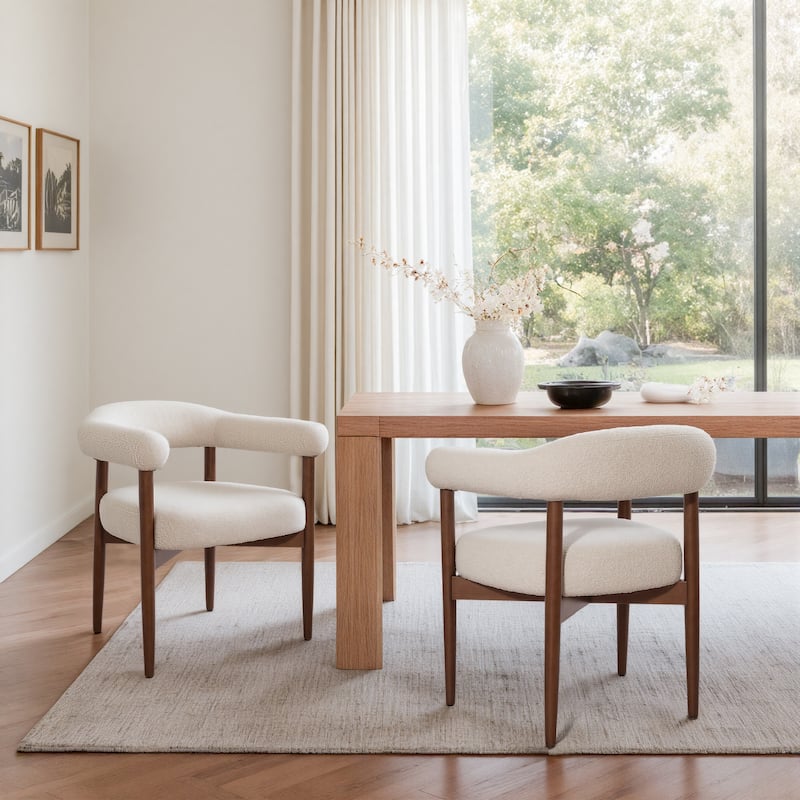 Art Leon Mid Century Modern Upholstered Dining Chair, Open-Back Accent Chair Set of 2 - Set of 2 - Off White Fabric