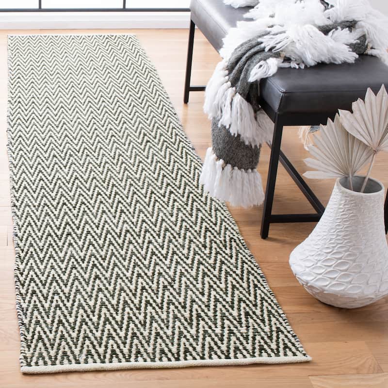 SAFAVIEH Handmade Flatweave Montauk Narragansett Stripe Casual Cotton Rug - 2'3" x 7' Runner - Ivory/Dark Grey