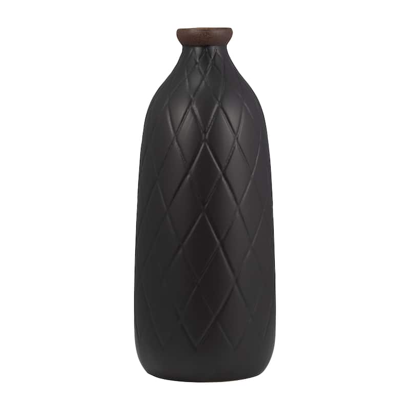 Sagebrook Home Neutral Ceramic Vase - 7" x 7" x 16" - Plaid Black
