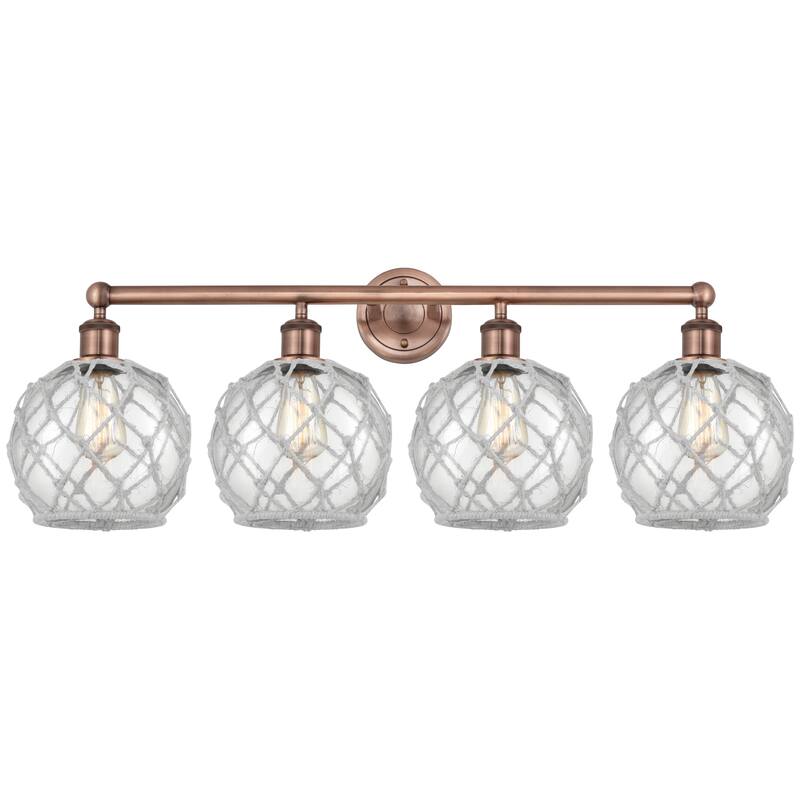 Innovations Lighting Endless Possibilities Edison - Farmhouse Rope - 4 Light 35" Bath Vanity Light - Clear Glass with White Rope/Antique Copper